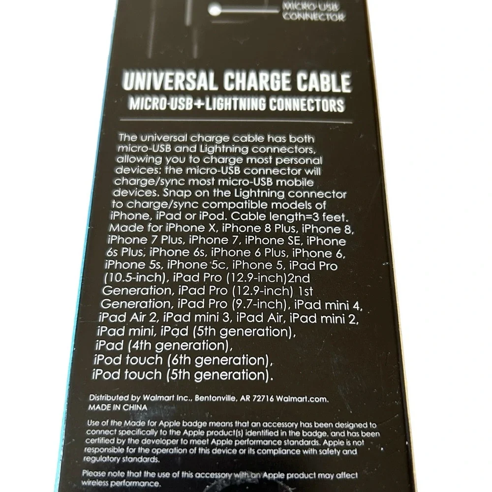 Universal Charging Cable Micro - USB - Lightning Connection iPhone/iPad/iPod New